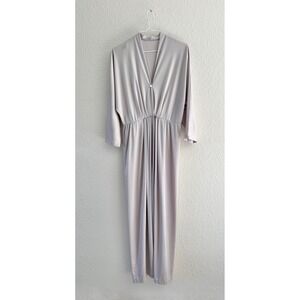 Vintage JCPenney Fashions Maxi Dress Grey V-Neck‎ Minimalist Long Sleeve 18x54